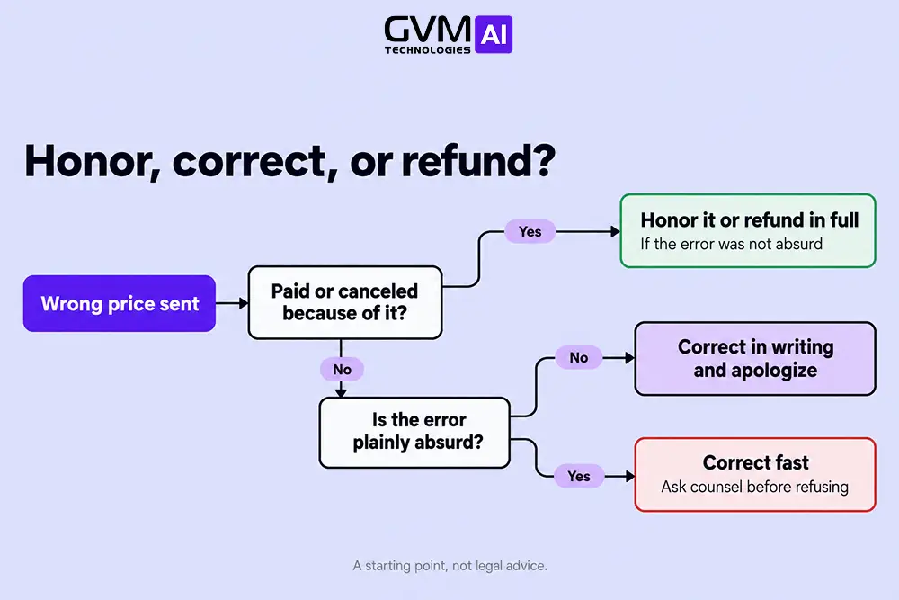 Decision path for honoring, correcting, or refunding a wrong price